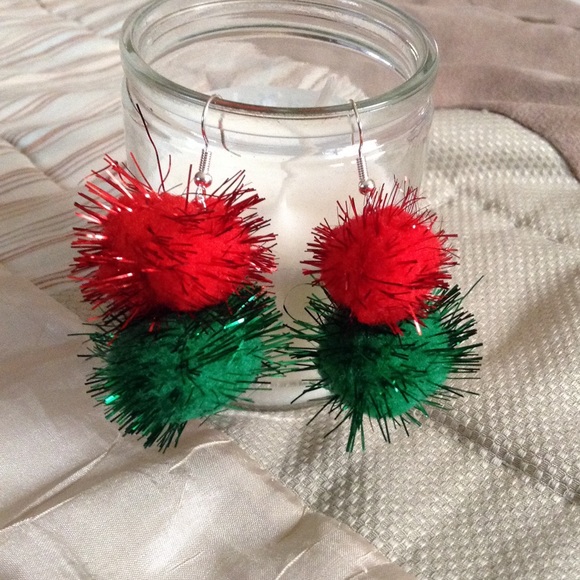 Sparkly Pom Pom Christmas Earrings - Picture 2 of 4